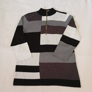 Carol Rose Tunic Sweater Size L Colorblock Long-Sleeve With Gold Zipper Womens